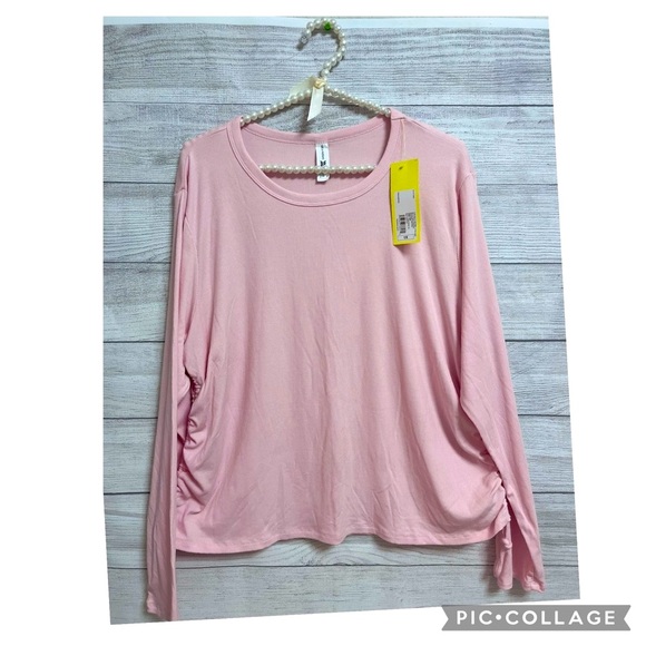 NEW ALL IN MOTION MODAL RIBBED TEXTURE LONG SLEEVE SIDE ADJUSTABLE CINCH TEE - Picture 1 of 4